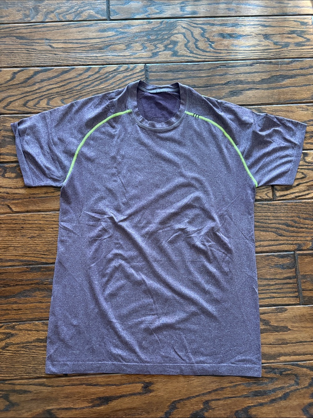 Lululemon Men's Heather Purple Athletic Tee with Lime Accents